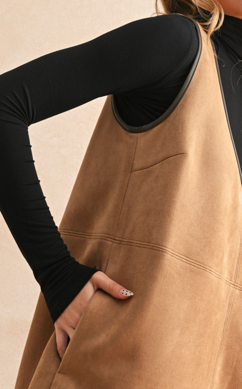V Neck Suede Shift Dress