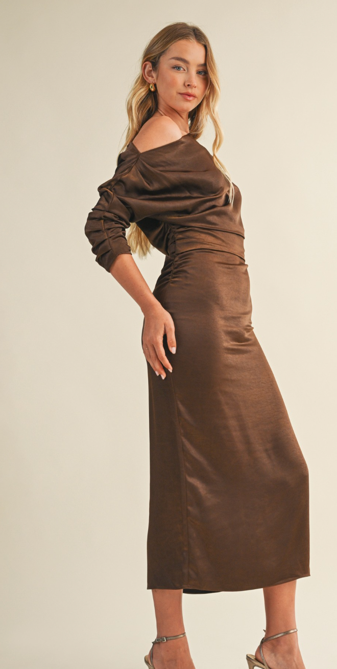 Scrunched One Shoulder Midi Dress