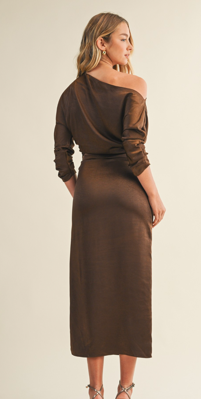 Scrunched One Shoulder Midi Dress