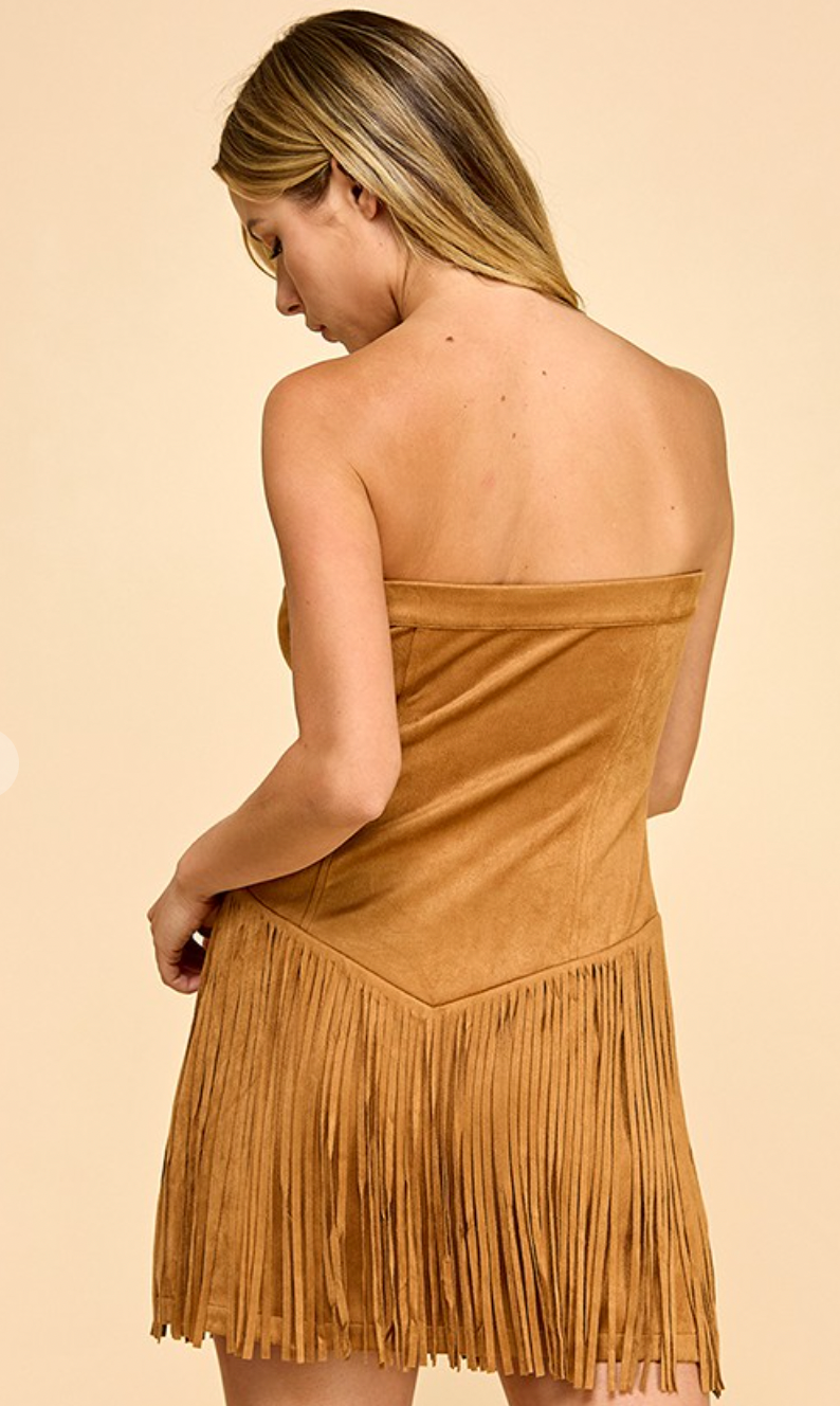 Suede Fringe Mini Dress