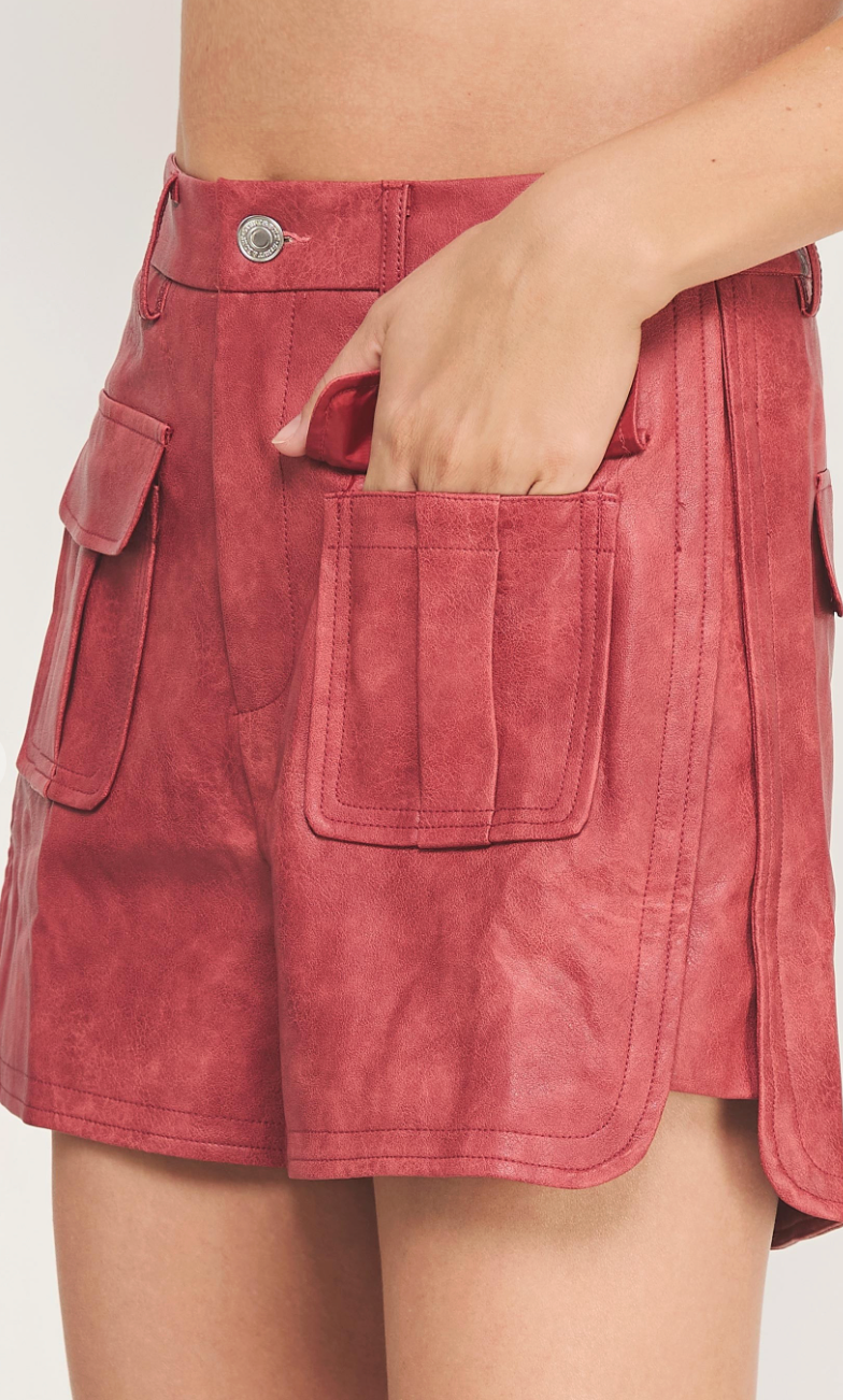 Side Slit Faux Leather Shorts