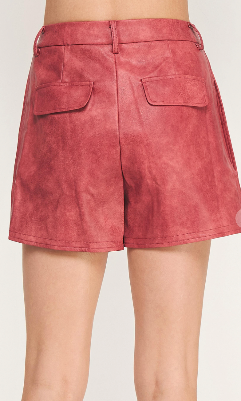 Side Slit Faux Leather Shorts