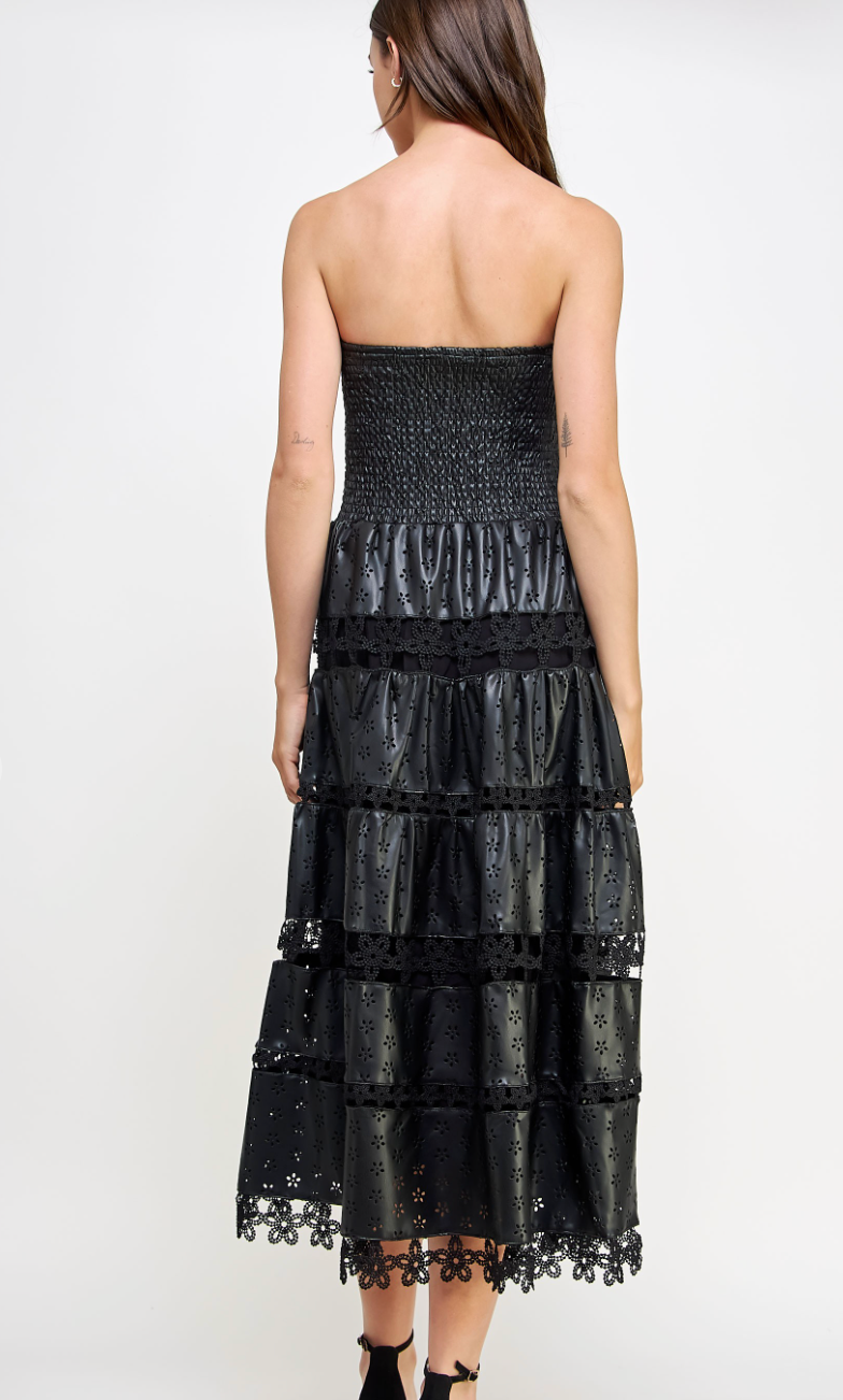 Eyelet Faux Leather Midi Dress