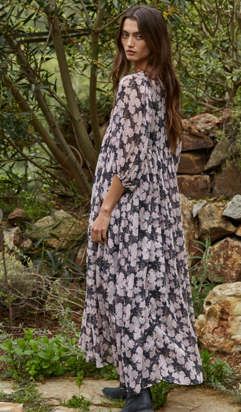 Midnight Blossom Flare Maxi Dress