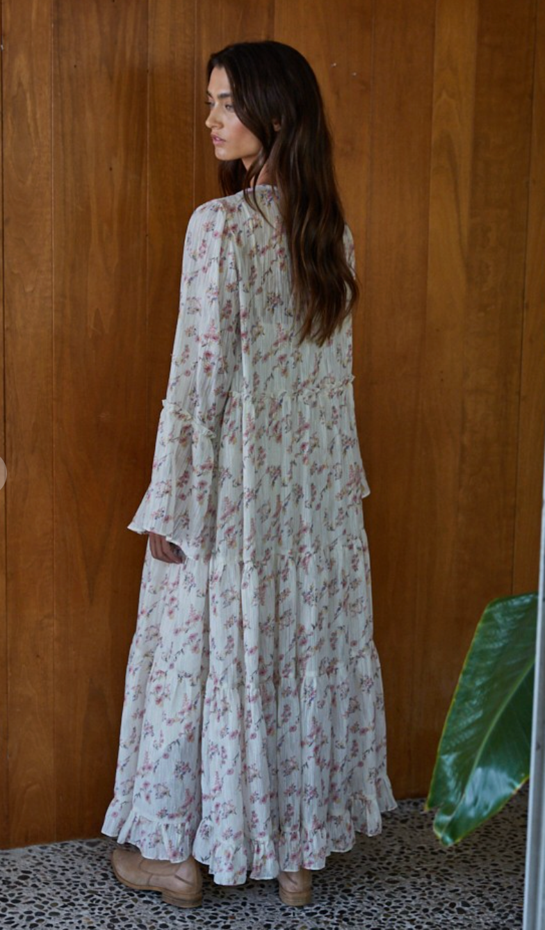 Soft Petals Flare Tiered Maxi Dress