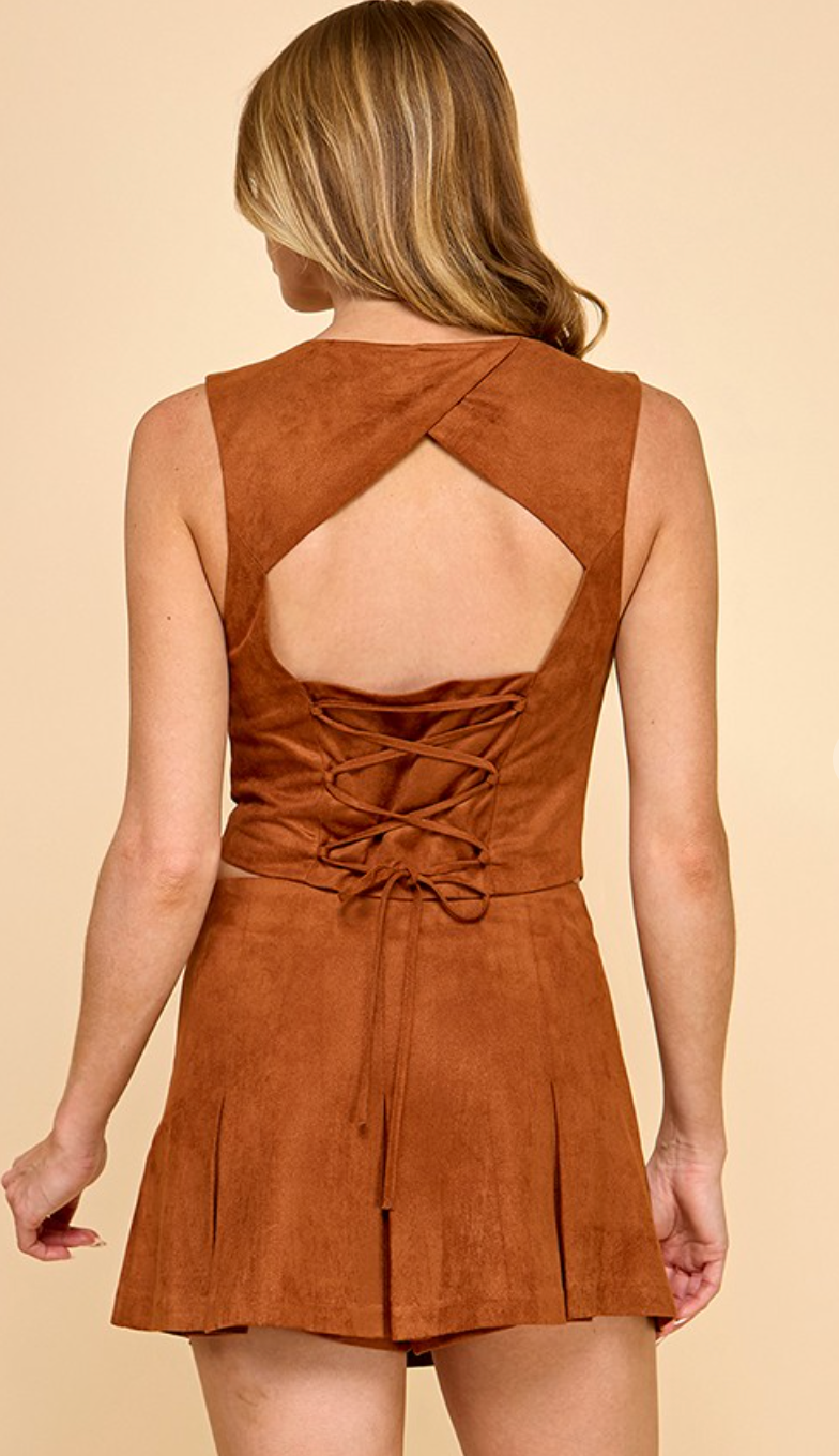 Suede Lace Up Vest