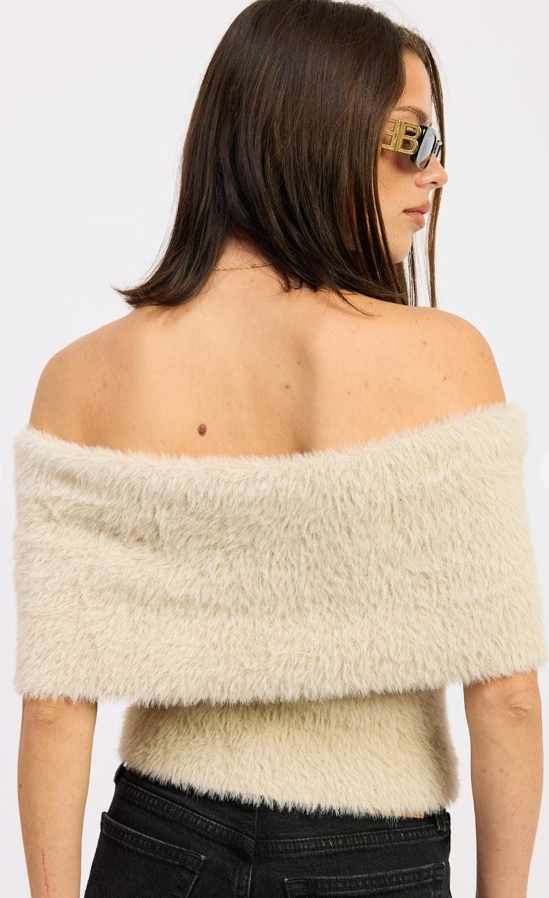 Strapless Fuzzy Chenille Top