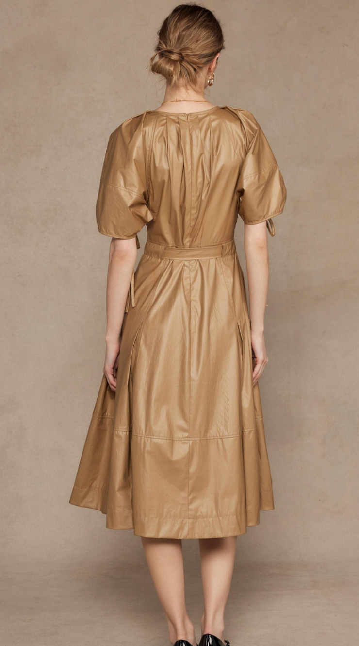 Belted Faux Leather Midi Dress