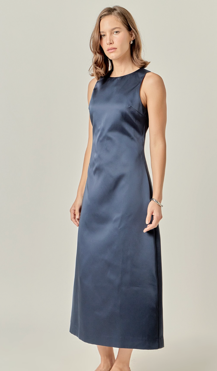 Satin Sleeveless Midi Dress