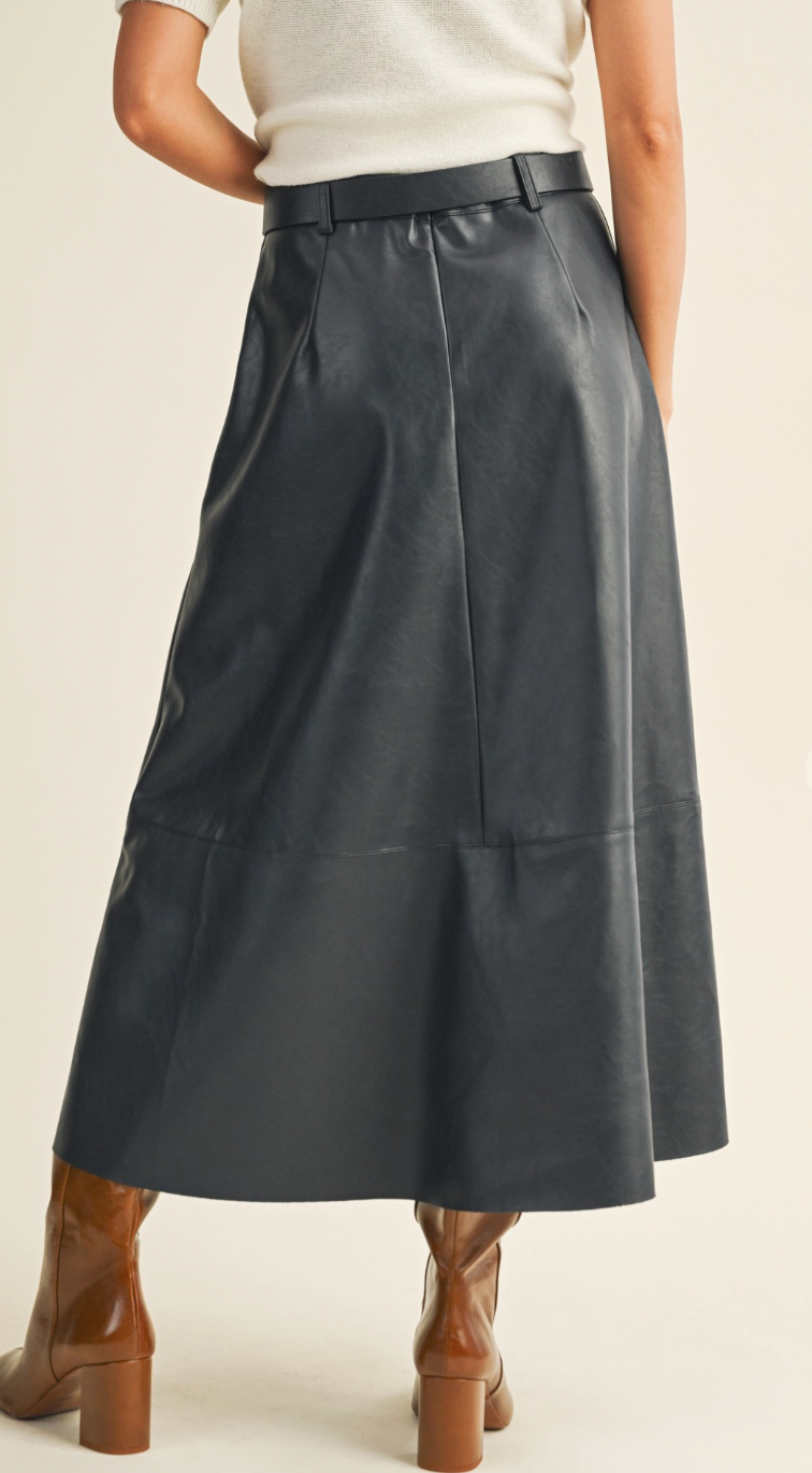 Belted Flare Cut Edge Skirt