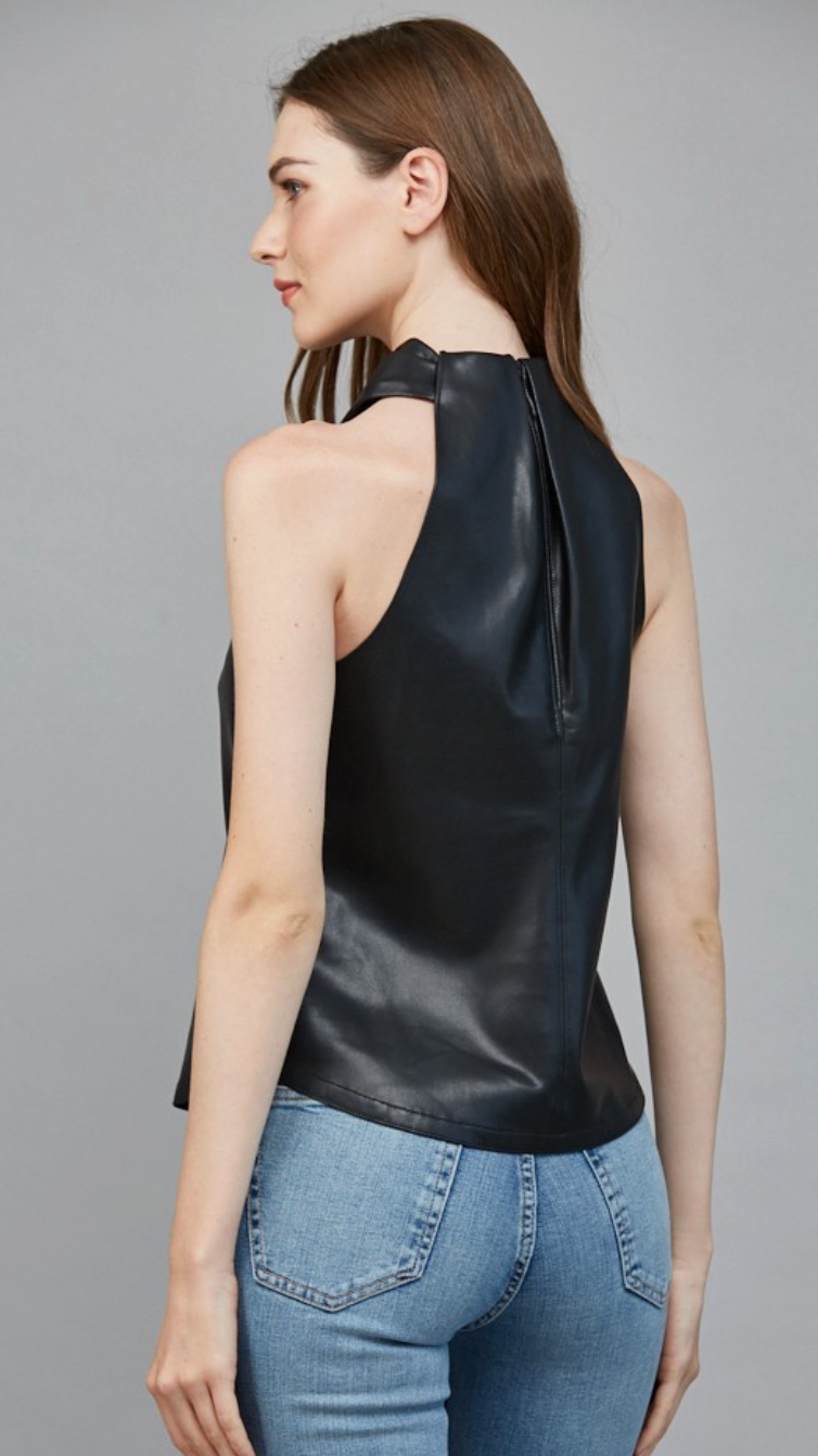 Faux Leather Cross Neck Top