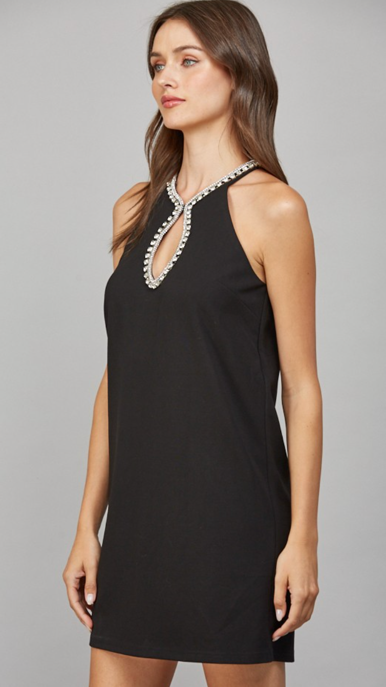 Rhinestone Keyhole Mini Dress