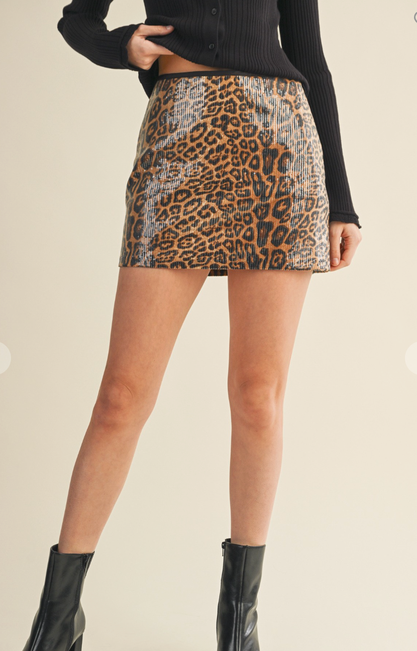 Leopard Sequin Skirt