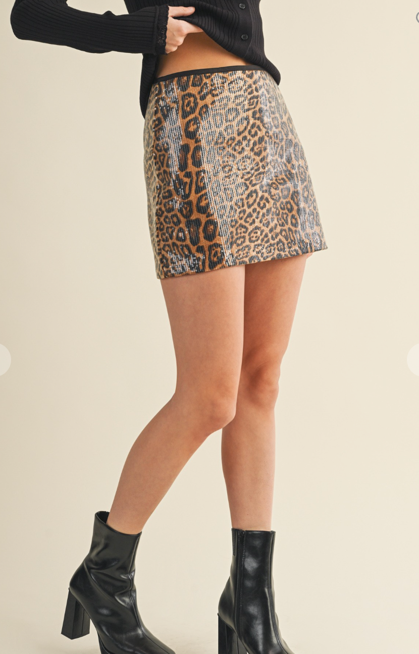 Leopard Sequin Skirt