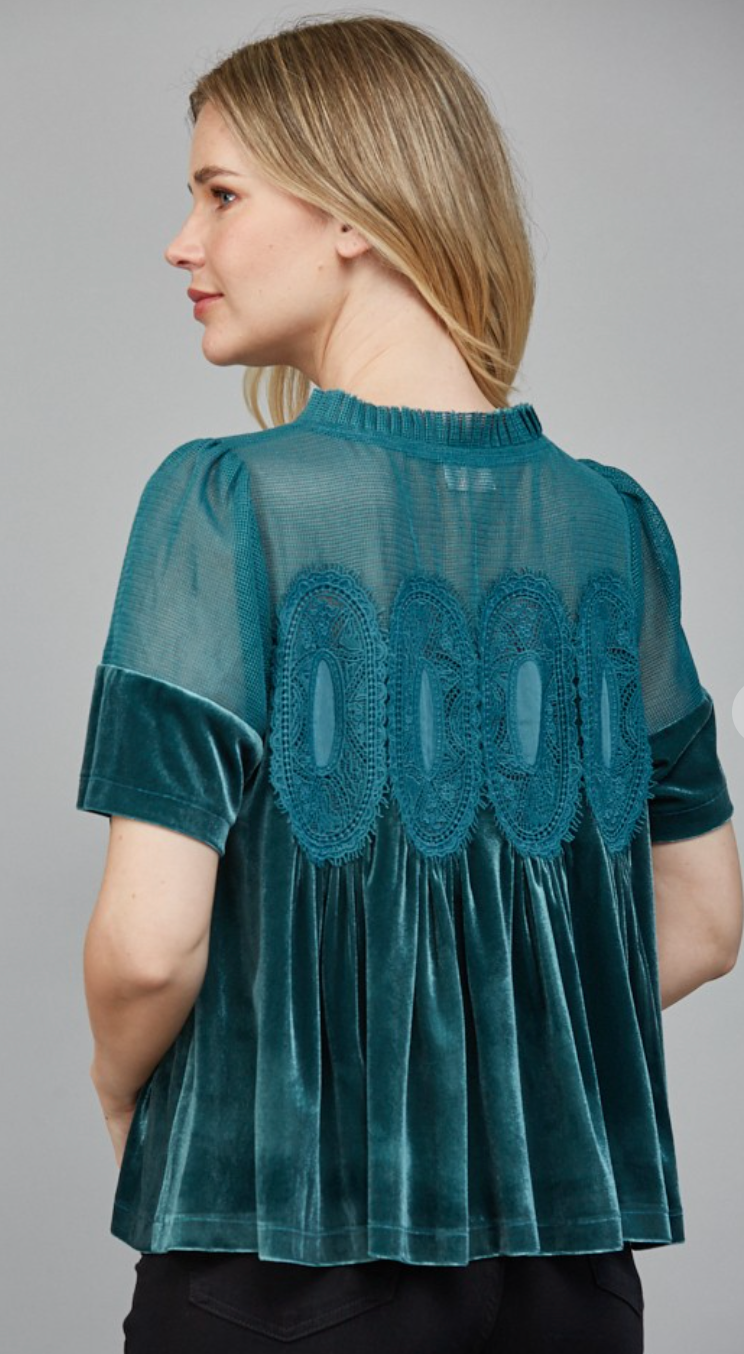 Velvet Lace Detail Babydoll Top