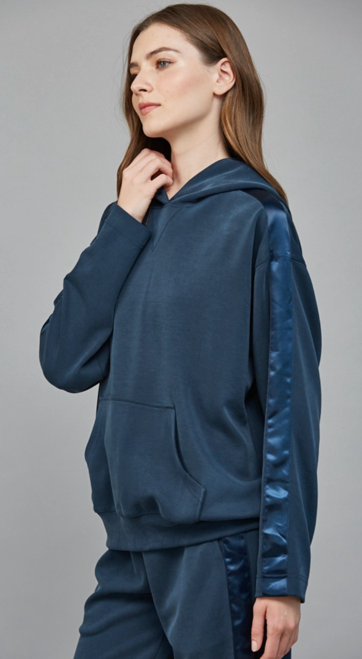 Satin Trim Hooded Sweatshirt