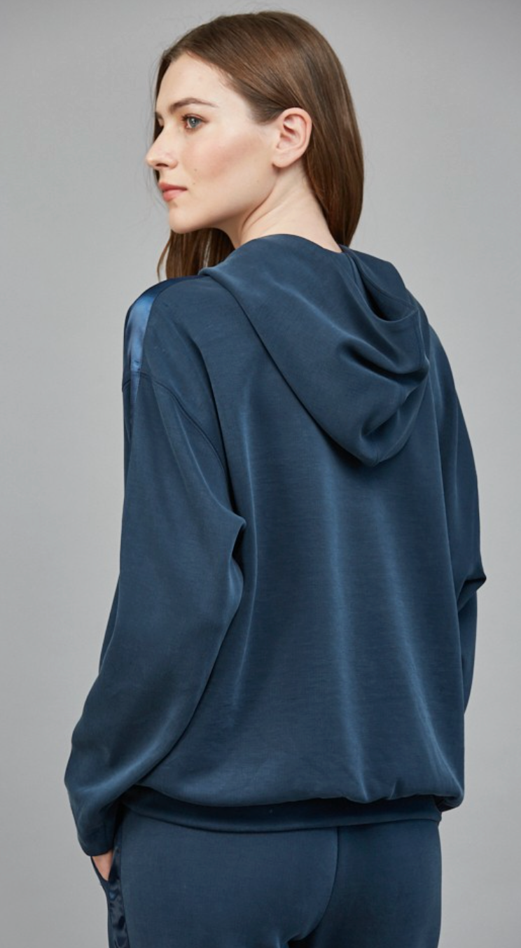 Satin Trim Hooded Sweatshirt