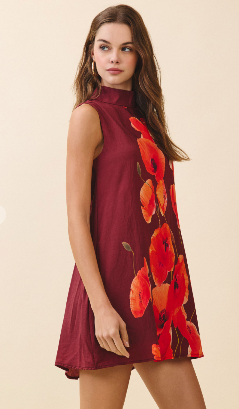 Floral Mock Neck Mini Dress