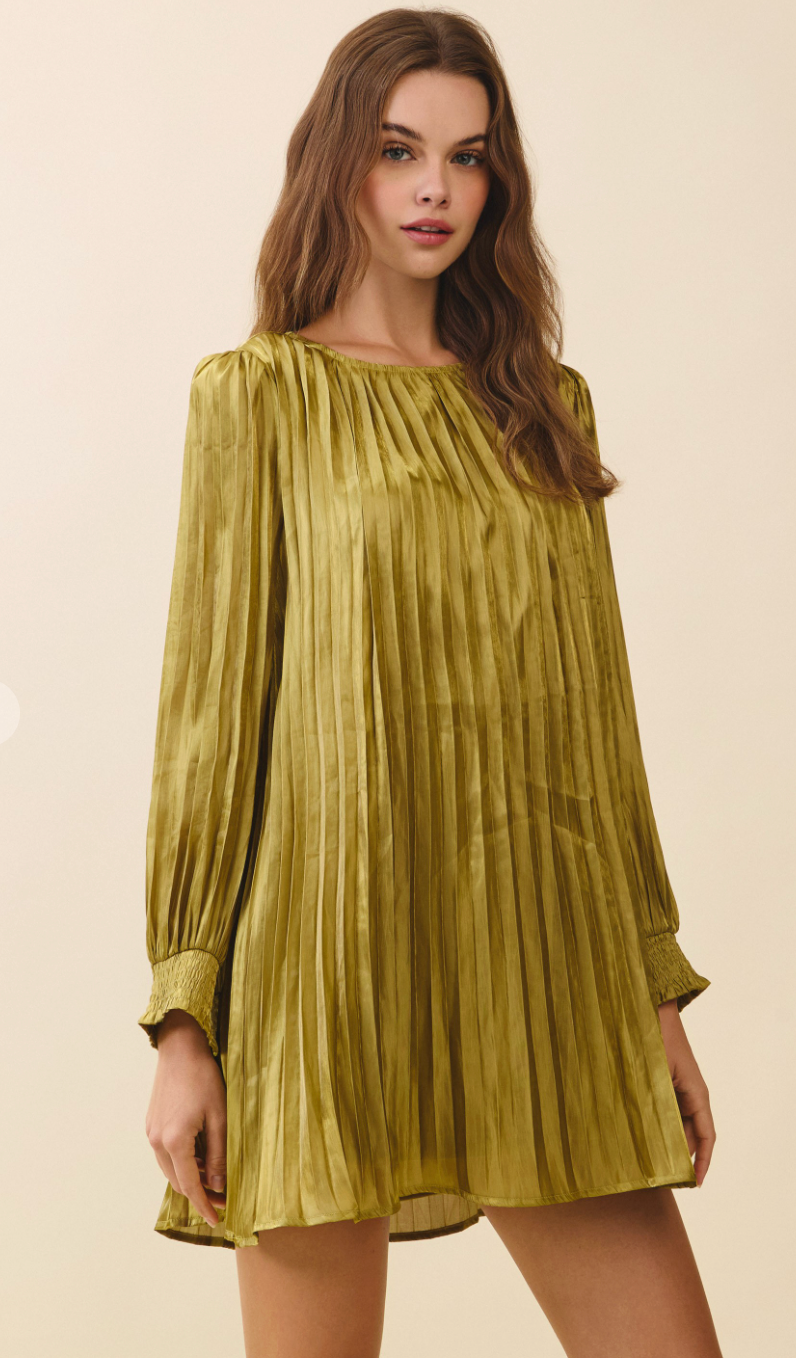 Pleated Metallic Mini Dress