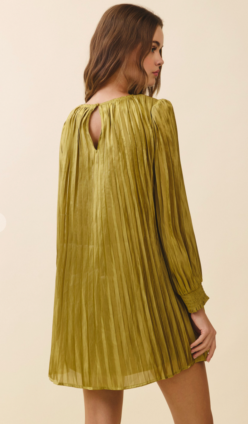Pleated Metallic Mini Dress