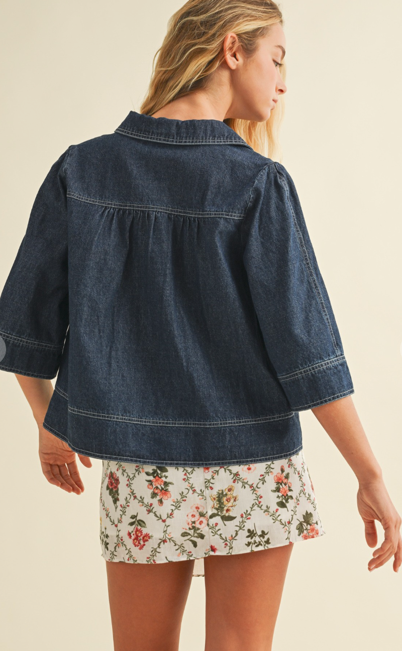 V Neck Denim Swing Top