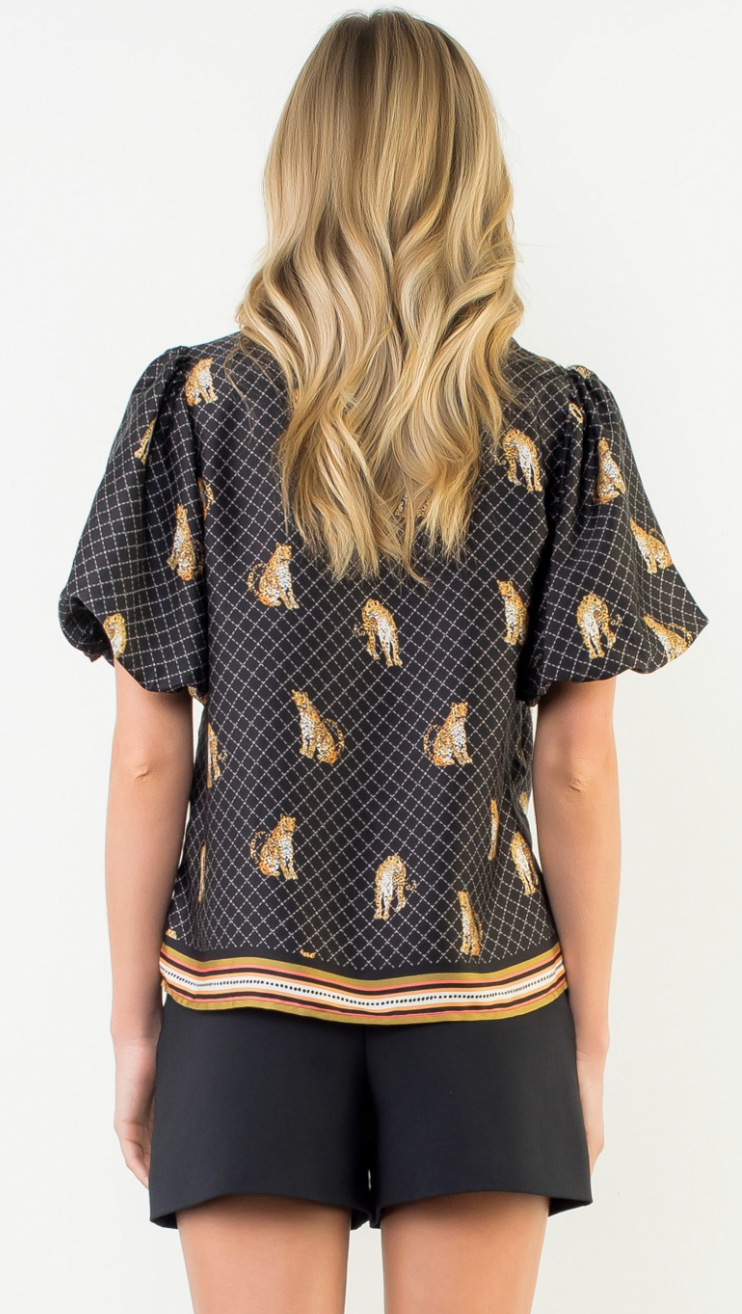 Puff Sleeve Leopard Print Top