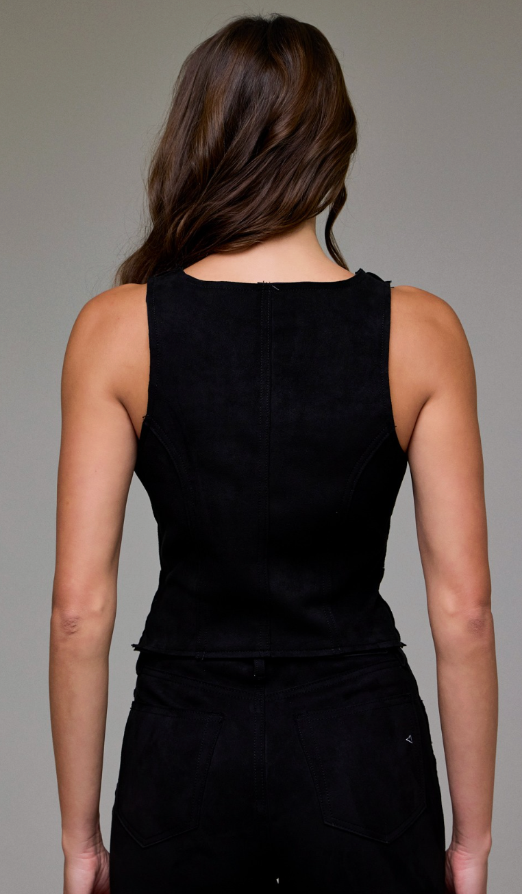 Suede Bodycon Front Zipper Top