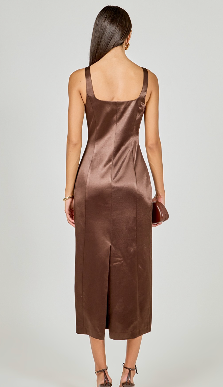 Satin Velvet Scoop Neck Midi Dress