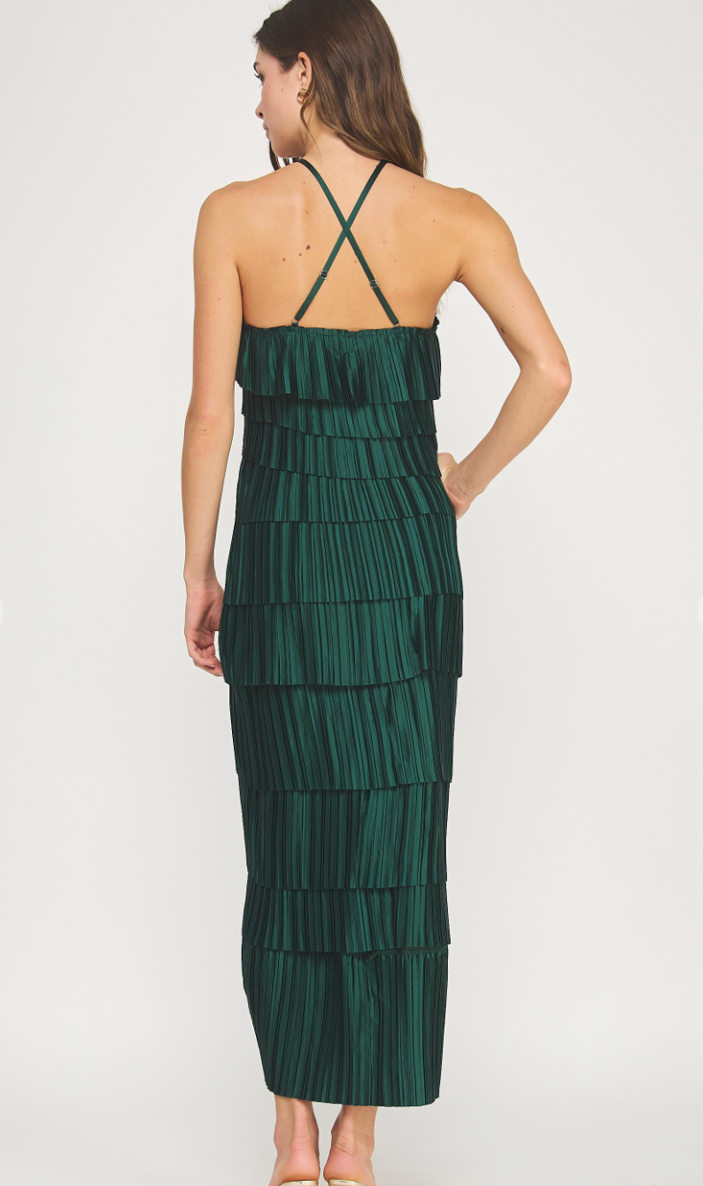 Satin Tiered Midi Dress