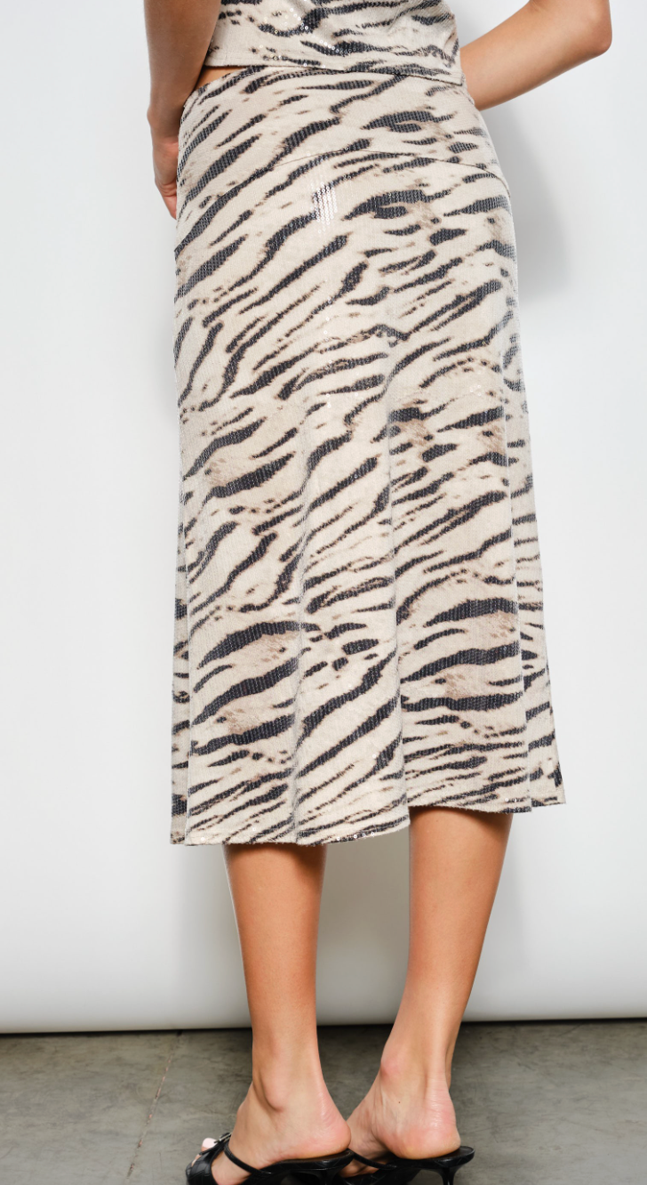 Zebra Sequin Midi Skirt