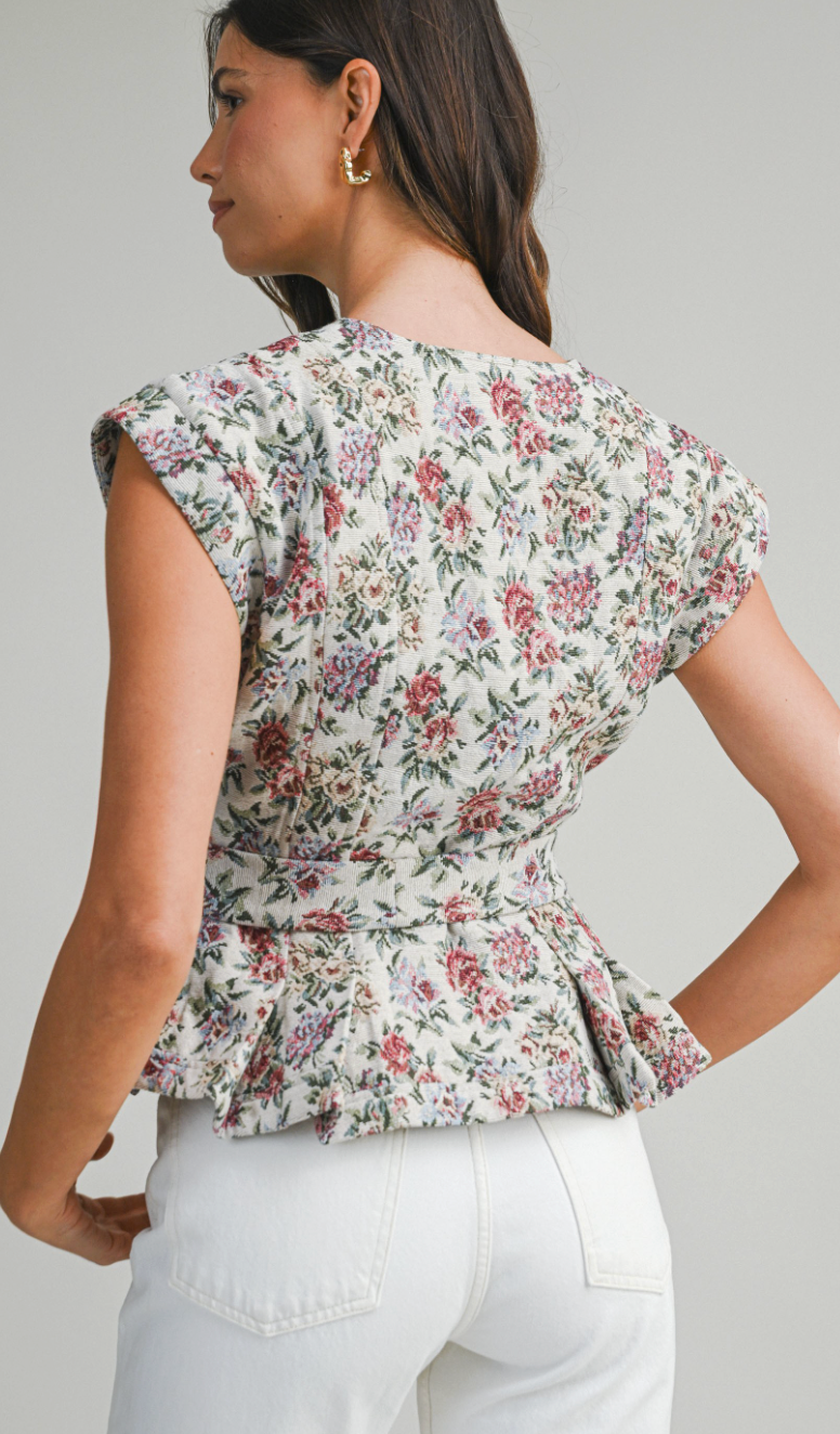 Floral Jacquard Tie Vest