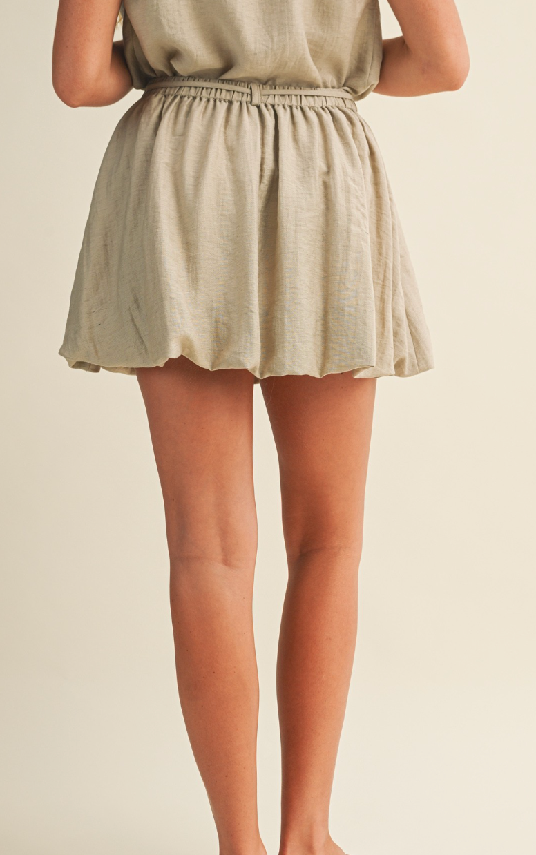 Beaded Waist Puff Hem Skirt