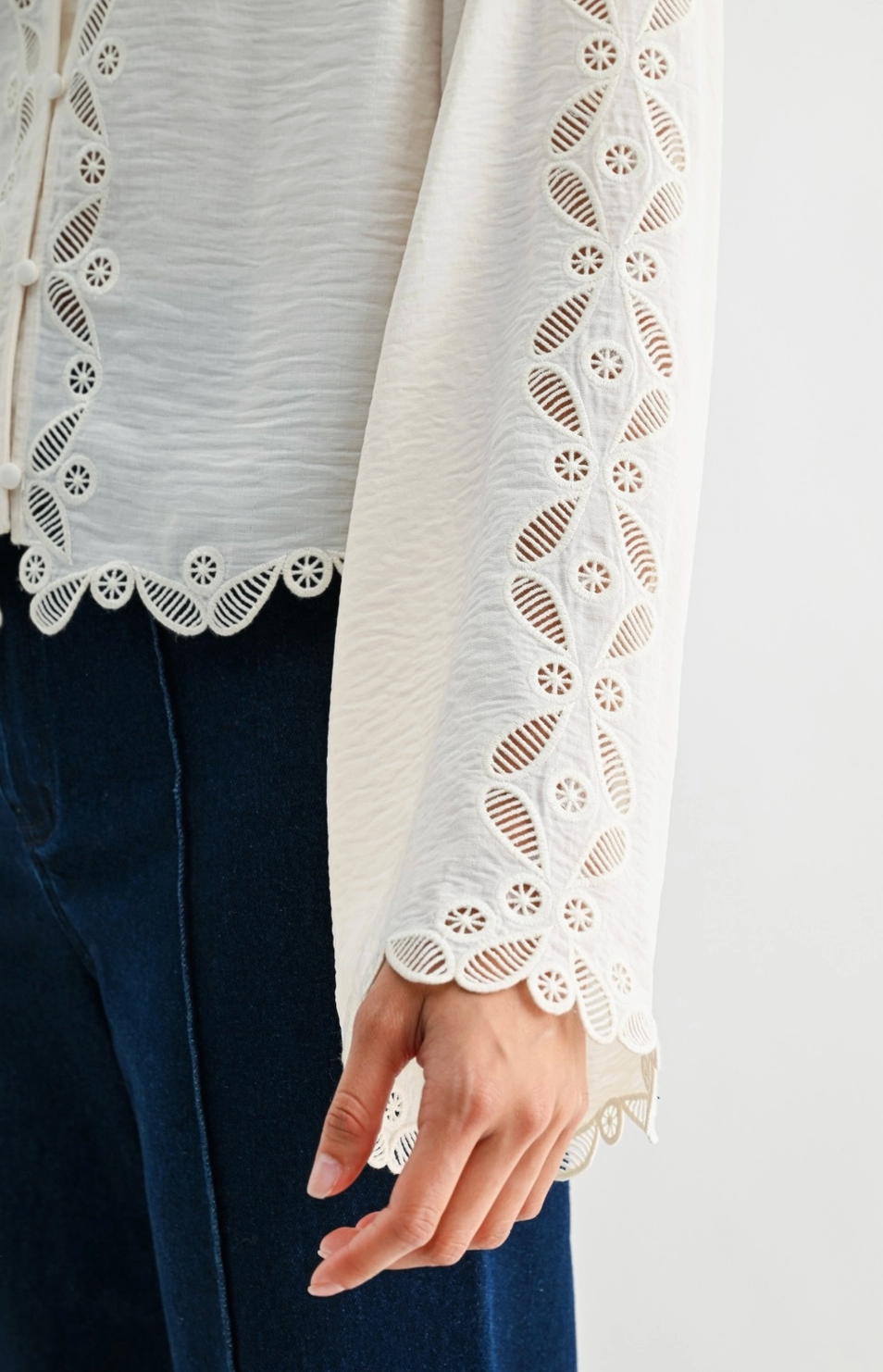 Embroidered Lace Button Up Blouse