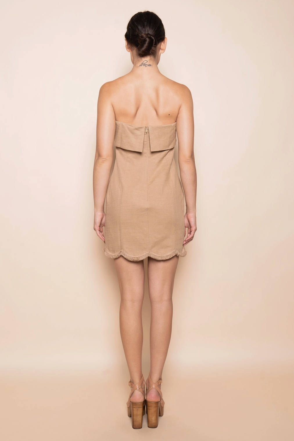 Strapless Scallop Fringe Trim Mini Dress