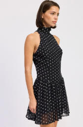 Sleeveless High Neck Mini Dress With Polka Dots