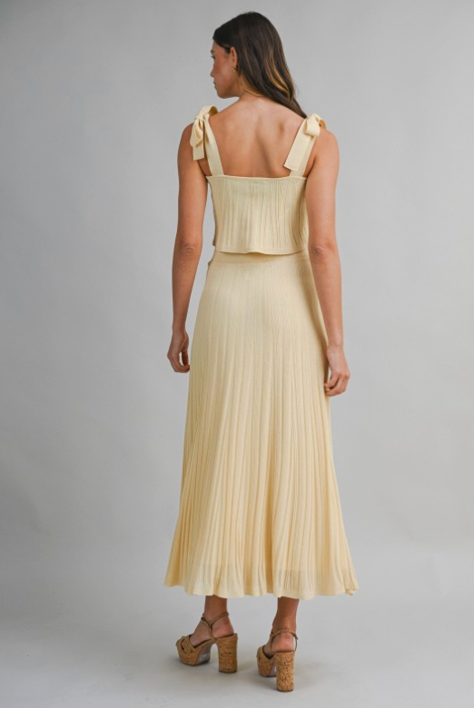 Pleated Knit Self Tie Crop Top