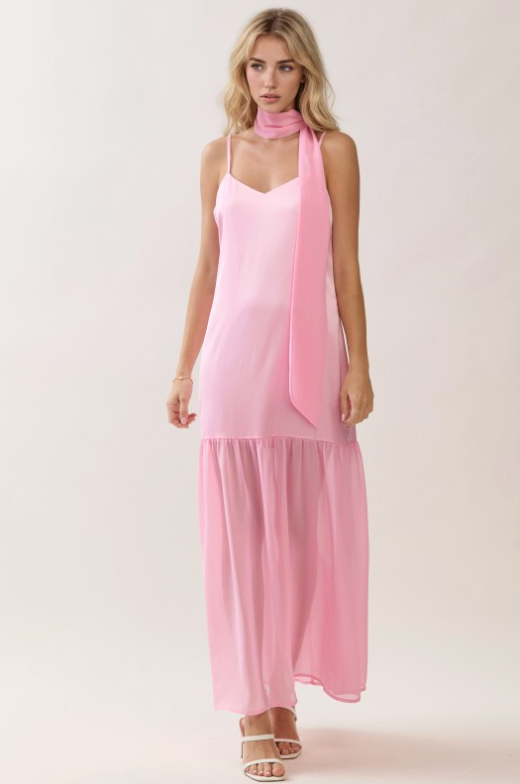 Detached Chiffon Scarf Accent Maxi Dress