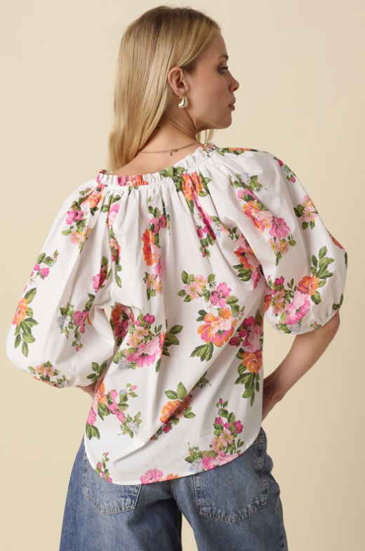 Londyn Floral Puff-sleeve Blouse