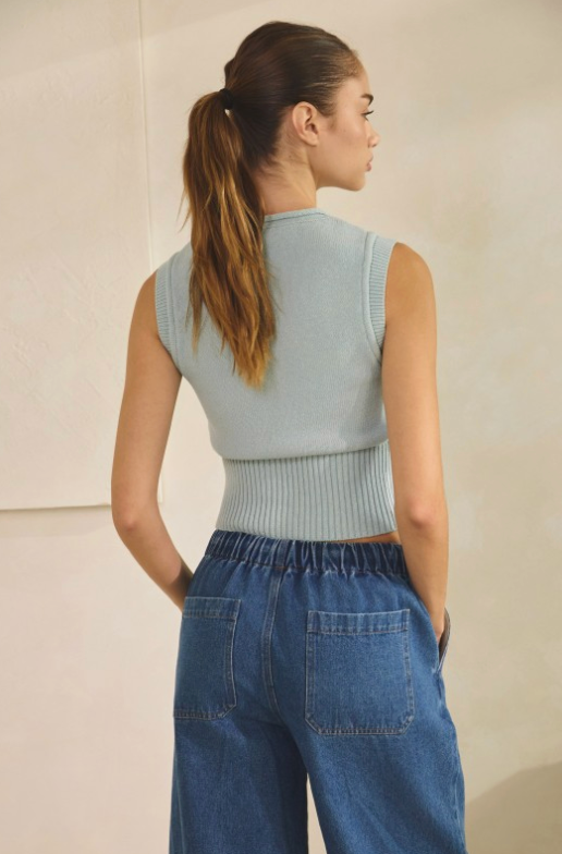 Natural Roll Up Neck Sweater Vest Top