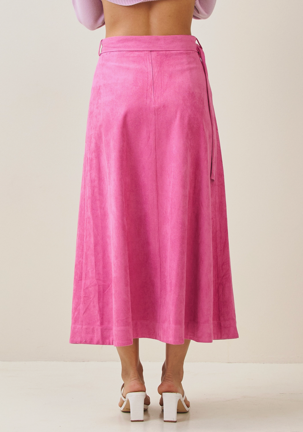 Belted A-Line Vegan Suede Skirt