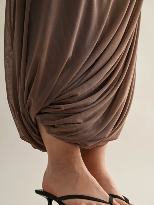 Cowl Halter Neck Dress With Draped Tulip Hem