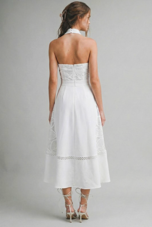 High Neck Lace Midi Dress