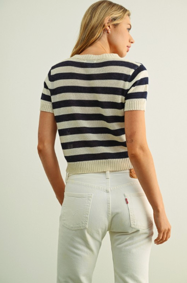 Striped Knitted Short Sleeve Top