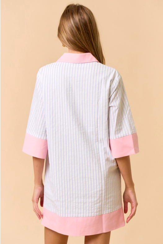 Color Block Striped Half Sleeve Shirt Dress