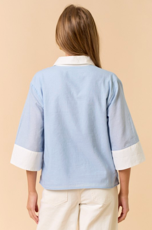 Color Block Half Sleeve Collared Top