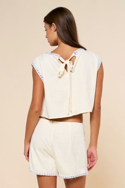 Sleeveless Crop Top with Contrast Hem