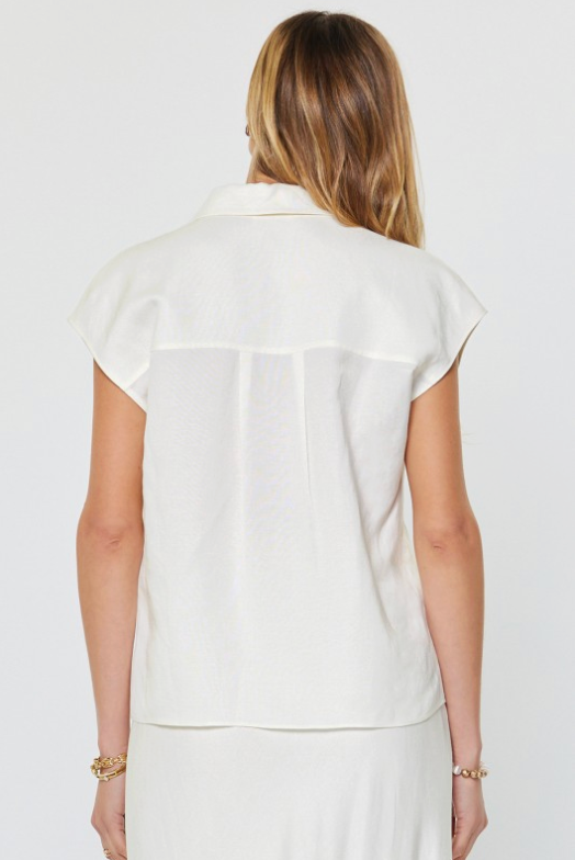 Linen Blend Cap Sleeve Shirts Blouse
