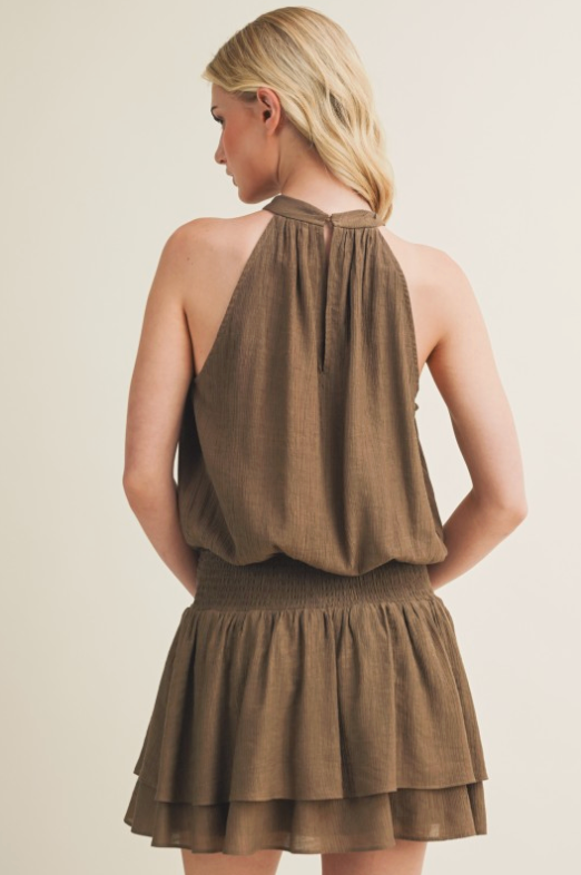 Front Lace Up Halter Dress