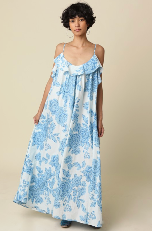 ruffle trim maxi dress Bonnie Floral Ruffle-trim Maxi Dress