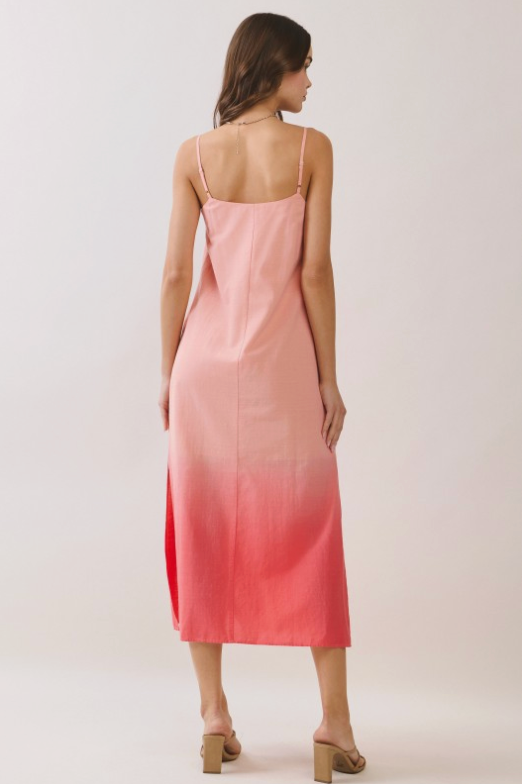 Ombre Pattern Side Slit Slip Midi Dress